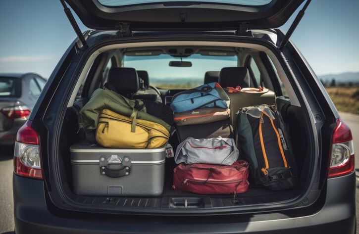suitcases in a car