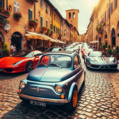 classic Fiats and modern Ferraris